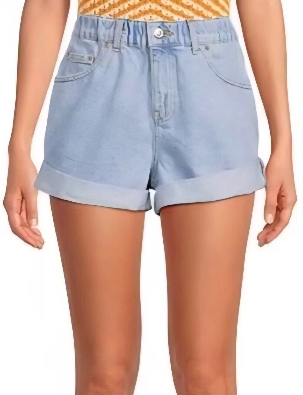 Gianni Bini Friya High Rise Elastic Waist Cuffed Denim Shorts Light Wash Size M